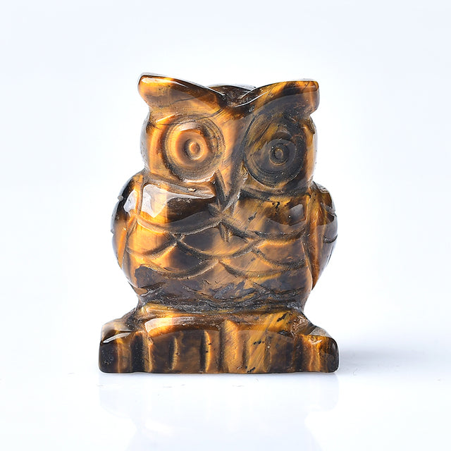 1PC 100% Natural Stone Carved Owl Animal Ornaments Tigers Eye Crystal Stone Crafts Handmade Figurine Home Decor collect DIY Gift