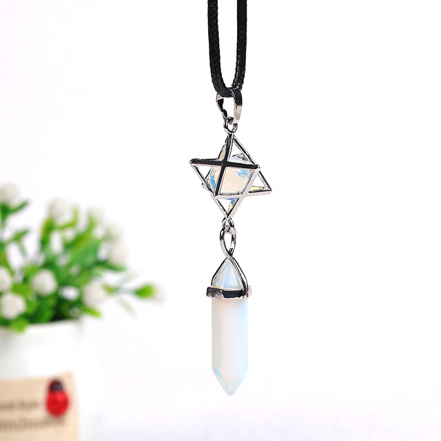 1PC Natural  Point Hexagonal Chakras Pendant Amethyst OpaL Crystal Mineral Therapy Necklace Pendant Charm Women&#39;s Jewelry Gifts