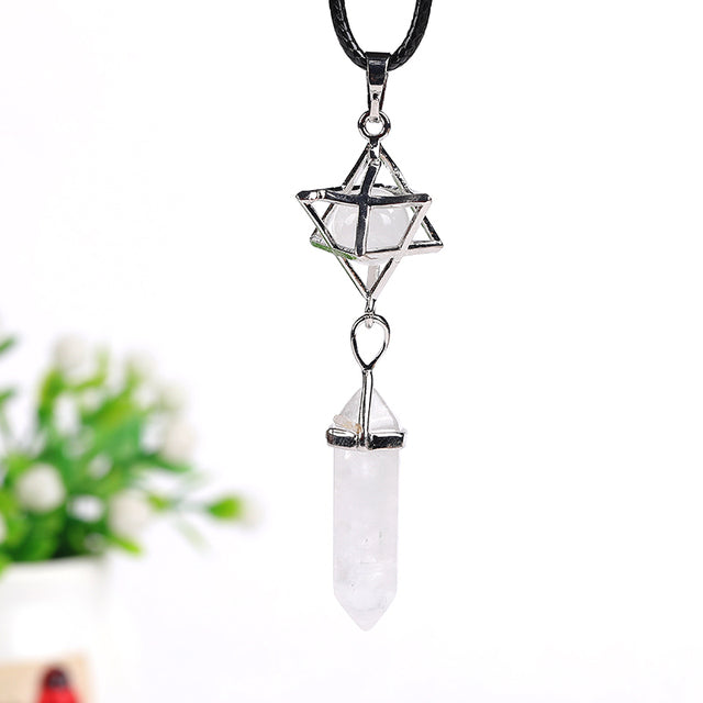 1PC Natural  Point Hexagonal Chakras Pendant Amethyst OpaL Crystal Mineral Therapy Necklace Pendant Charm Women&#39;s Jewelry Gifts