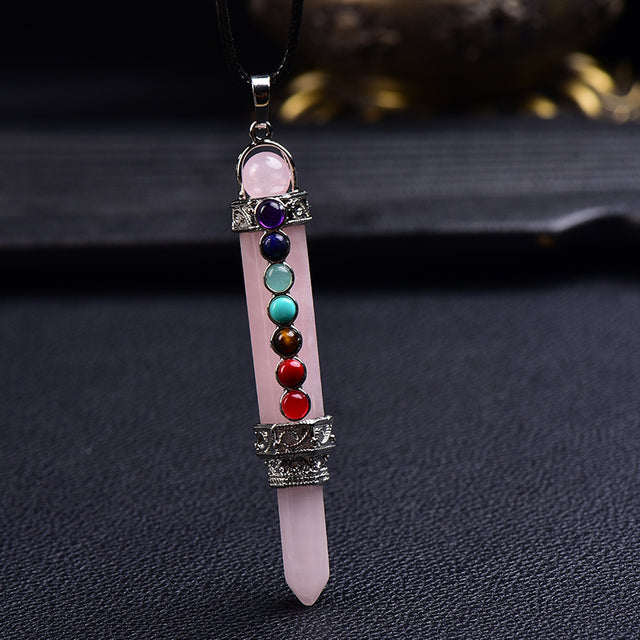 1PC Natural Stone Pencil Point Pendulum for dowsing 7 Chakra Wand Reiki quartz crystal pendant pendulo Meditation Spiritual Gift