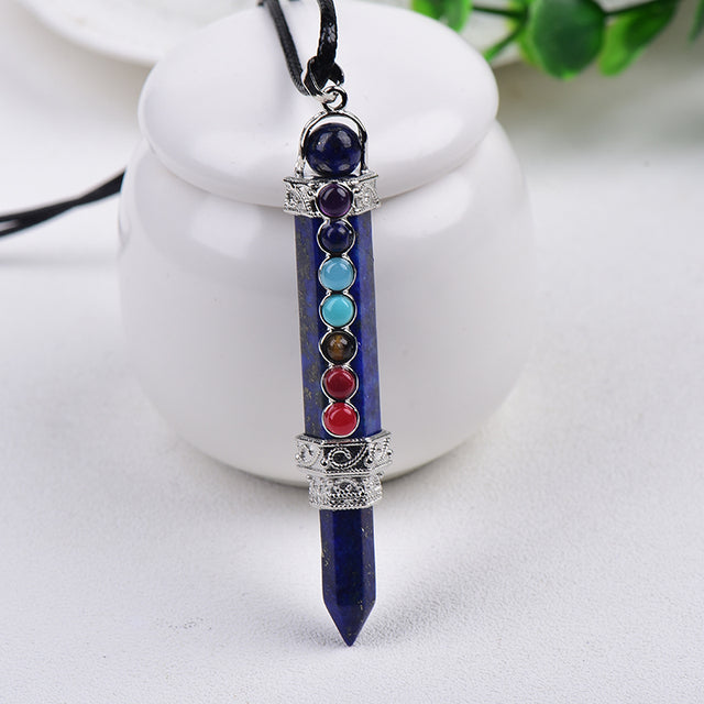 1PC Natural Stone Pencil Point Pendulum for dowsing 7 Chakra Wand Reiki quartz crystal pendant pendulo Meditation Spiritual Gift