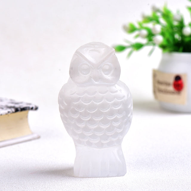 Natural Crystal Selenite Stone Owl Rock Mineral Specimen Healing Stone Crafts Lucky Items Feng Shui Collectible Figurine Gift1PC