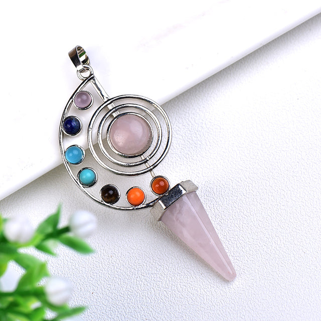 Natural Gem Pendant 7 Chakra Reiki Healing Pendulums Cone Amulet Crystal Raw Crystals Meditation Pendulum For Unisex Charm Gifts