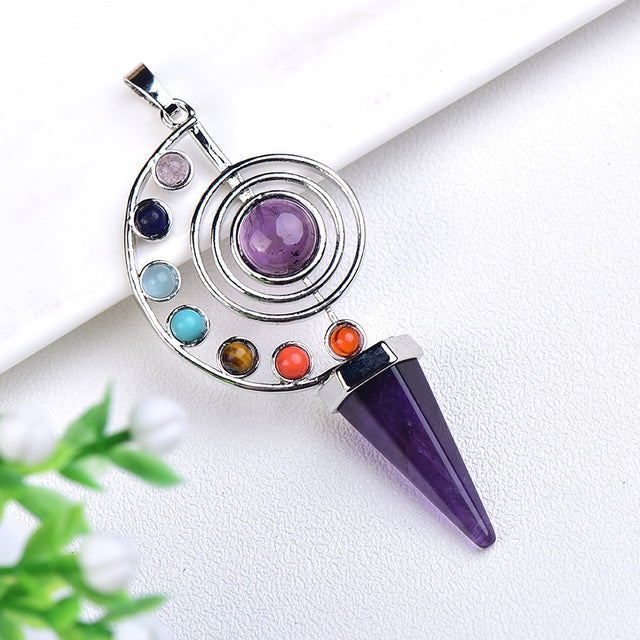 Natural Gem Pendant 7 Chakra Reiki Healing Pendulums Cone Amulet Crystal Raw Crystals Meditation Pendulum For Unisex Charm Gifts