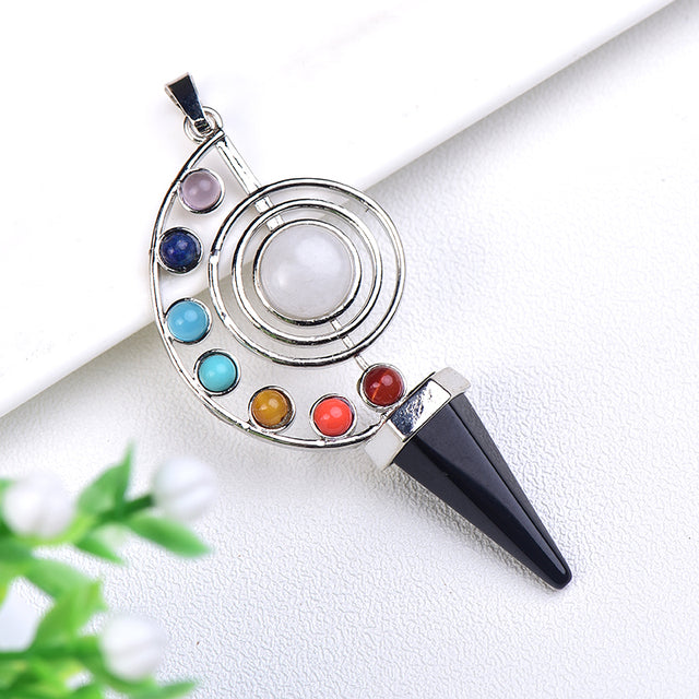 Natural Gem Pendant 7 Chakra Reiki Healing Pendulums Cone Amulet Crystal Raw Crystals Meditation Pendulum For Unisex Charm Gifts